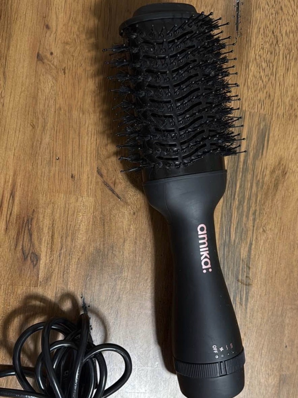 amika Black Round Hot Air Styling Brush with Pink Logo